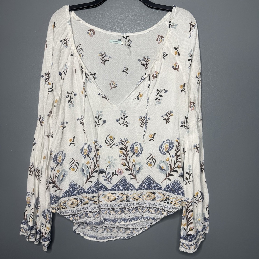 Kimchi Blue Women's Medium Bell Sleeve Whimsical Floral Peasant Blouse Oversized
